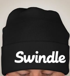 Image of "Swindle" Black Knit Cap Script Font 