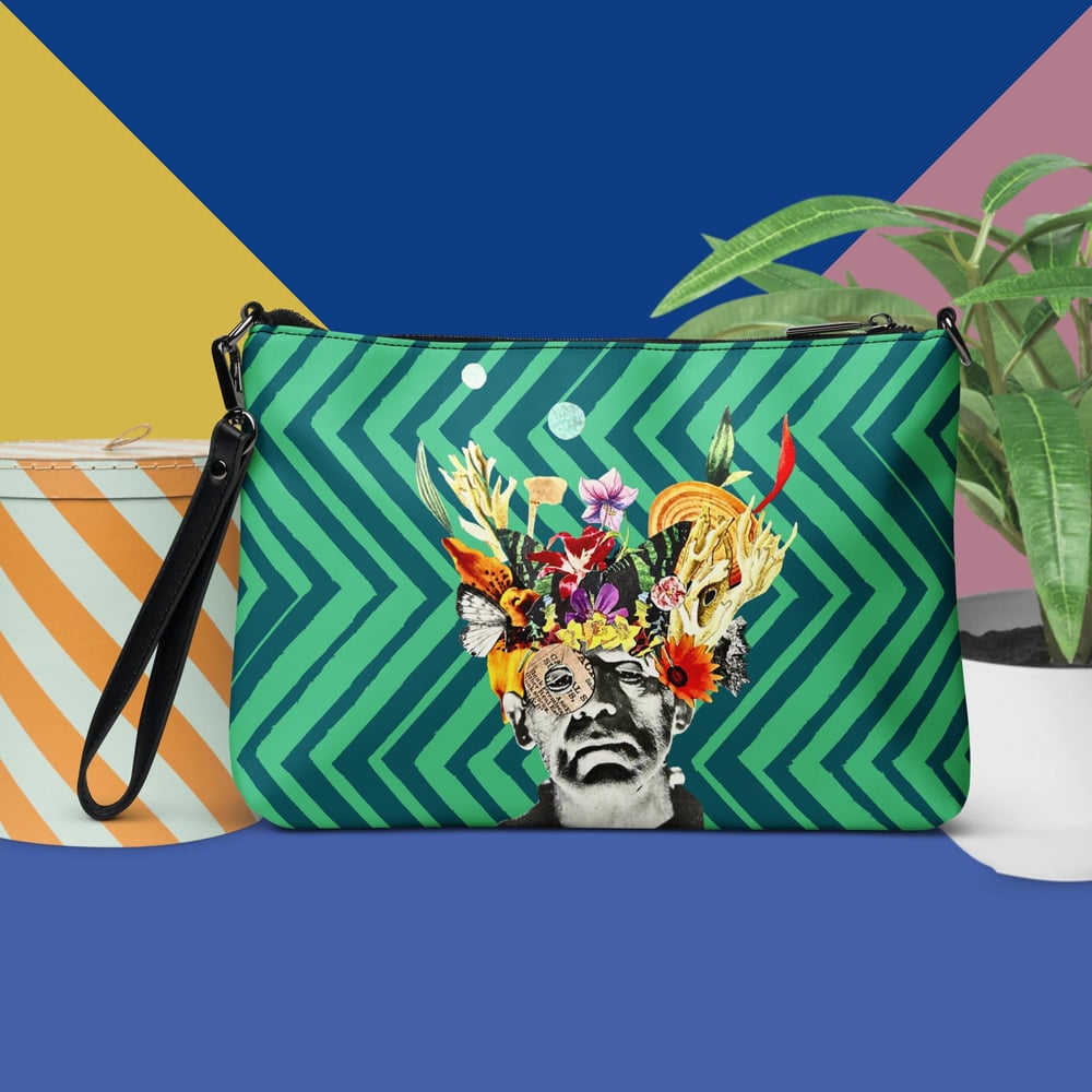 Image of Frankenflower - Green ZigZag - Crossbody Bag - Crossover Purse 