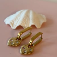 Image 3 of Oval Huggies with Heart - Gold