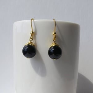 Image of Gold Flower Bead Earrings - Black or Turquoise
