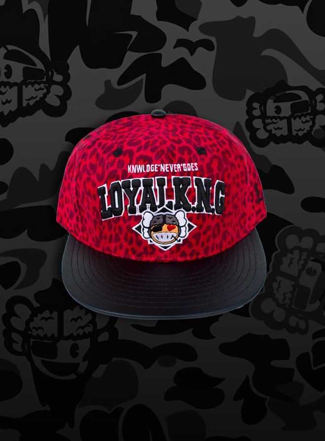 Image of Rebellious Loyal K.N.G. Strapback Cap - Red-Leopard Suede