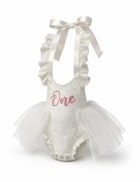 Baby Girl's 1st Birthday Ivory Lace Onesie with Ballerina Tutu