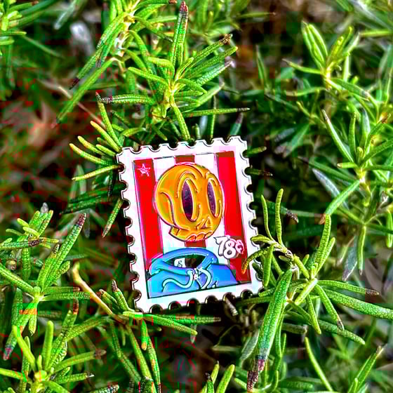 Image of SKULLY VINTAGE STAMP ENAMEL PIN