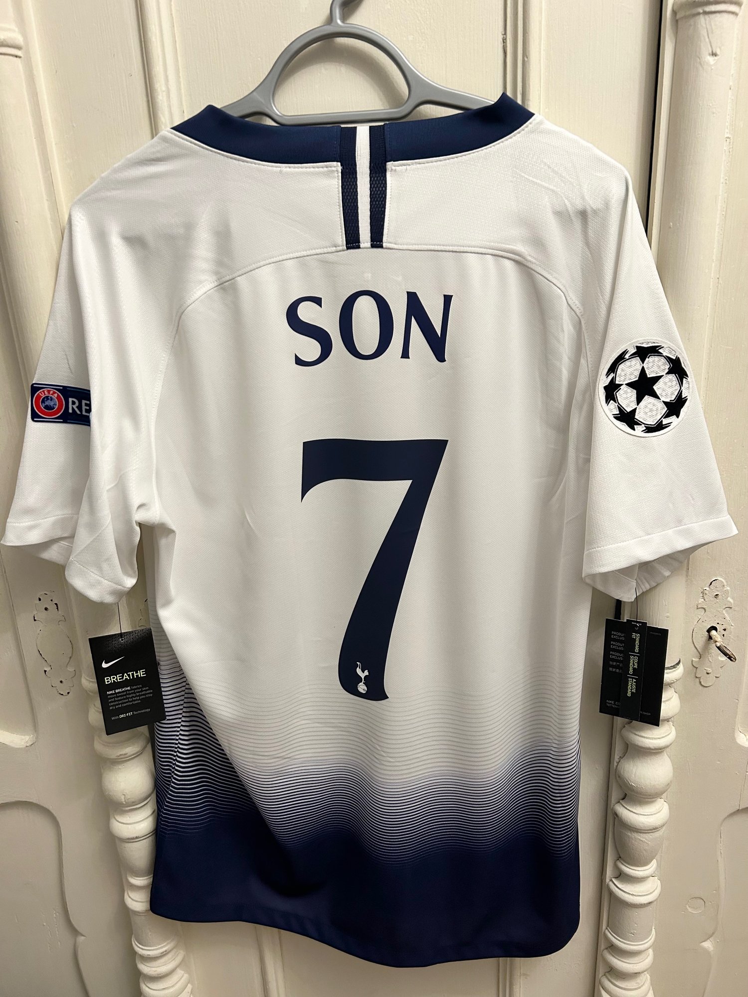 Image of NEW Tottenham Hotspur “SON 7” 2018/19 Home UCL Final Shirt + patches (L) 