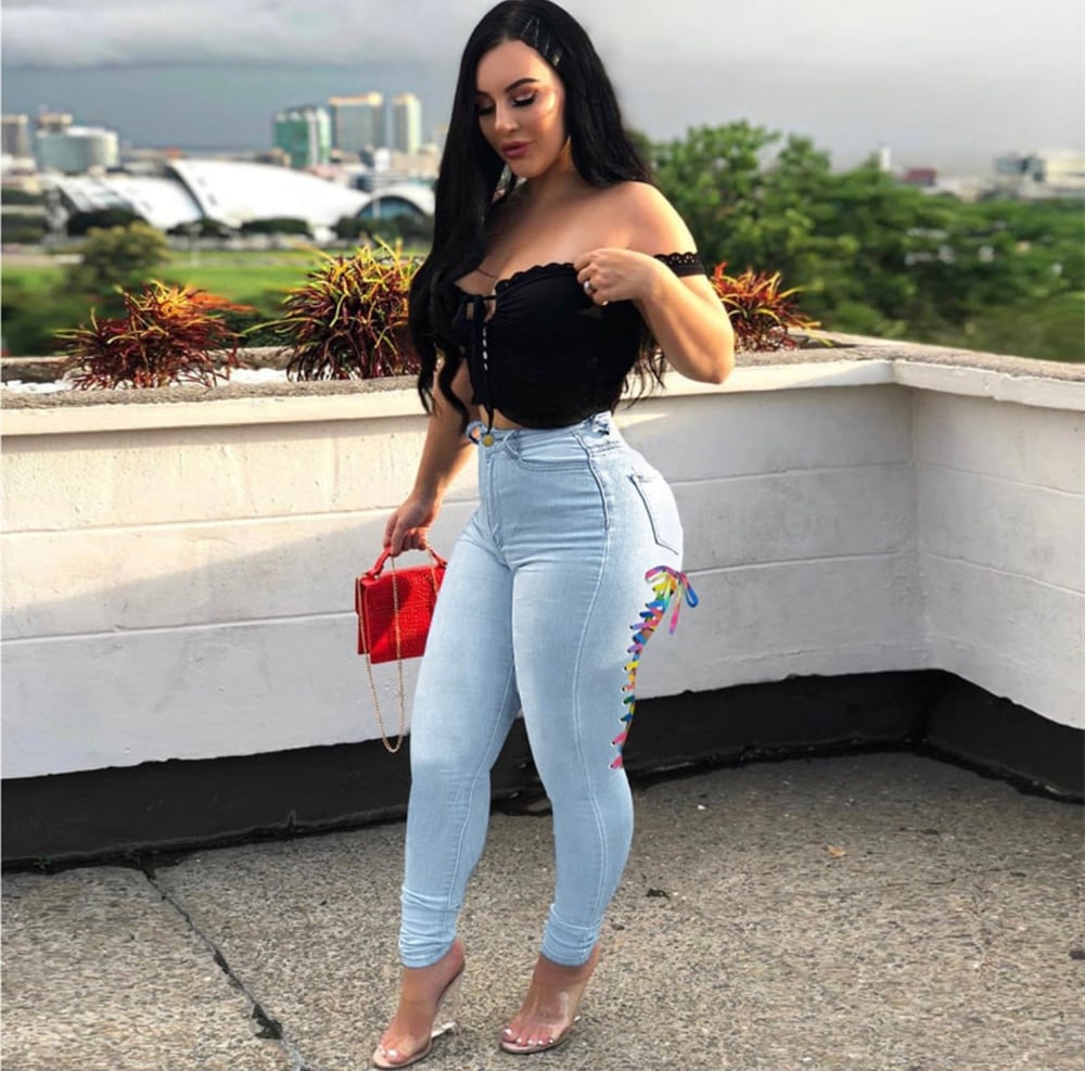 Image of Multi-Color Laceup Skinny Jeans