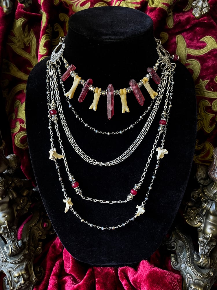 Image of Red Quartz & Ruby, Bone - Layered Necklace 