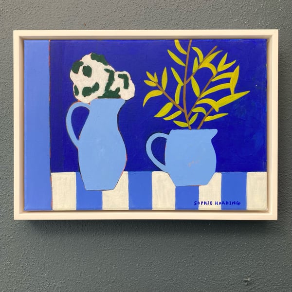 Image of Blue Jugs and Foliage