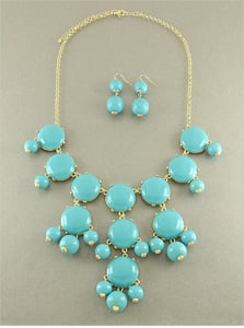 Image of TURQUOISE Cabochons Chandelier Bubble J.C Fashion Crew Style Necklace & Earrings