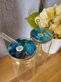 Image 1 of Set of 2 Glass 17oz Drinkware Epoxy Art 'The Aquarius'
