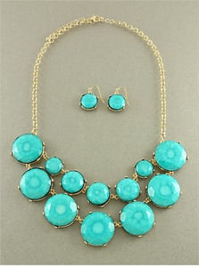 Image of Turquoise Stella Bib Statement Multi Layer Dot Necklace & Earrings