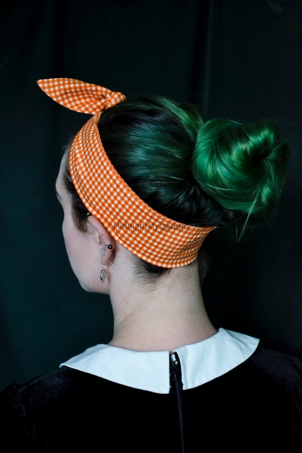 Orange Gingham Hair Scarf