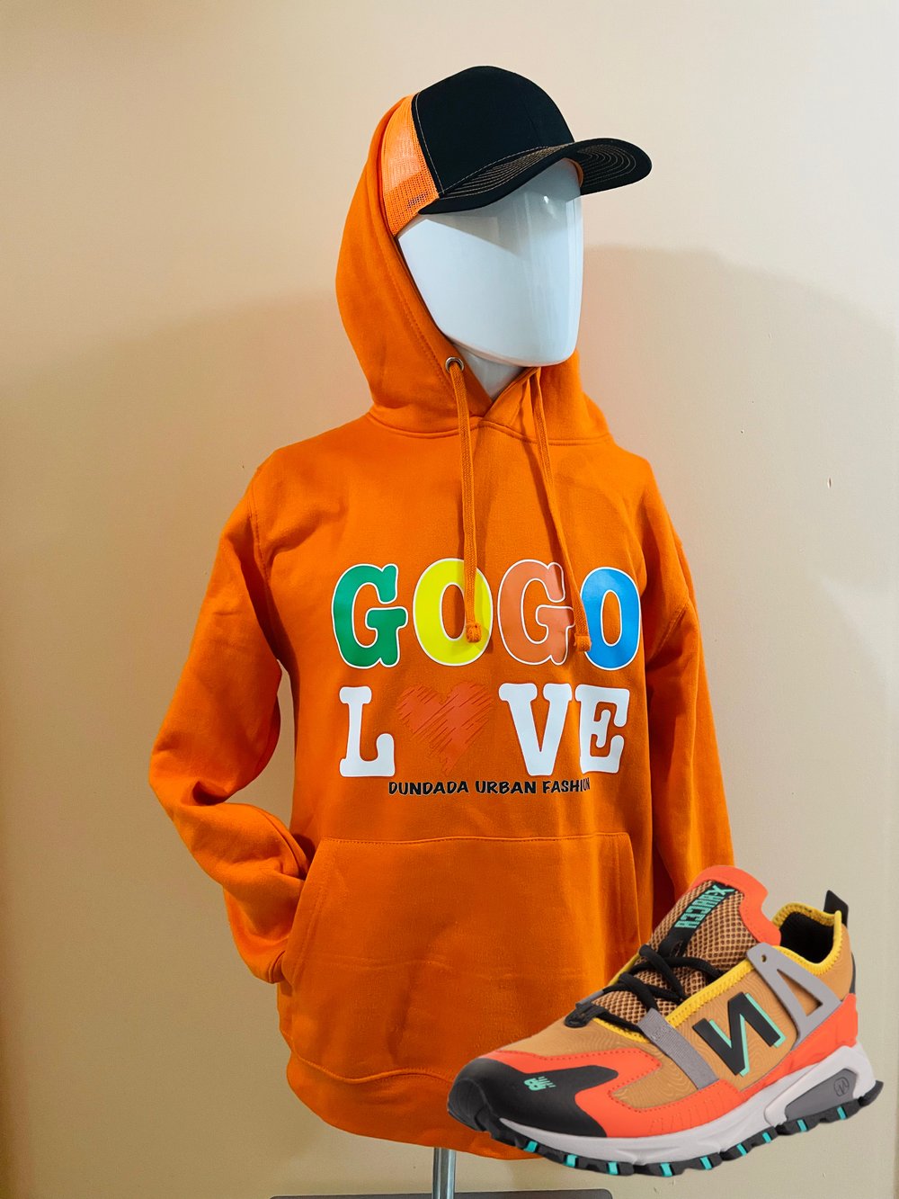 Exclusive custom made orange GOGO LOVE hoodie 