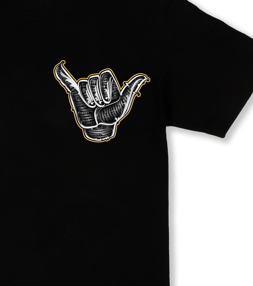 Image of Calligrafitti  Shaka Tee outlined Yellow