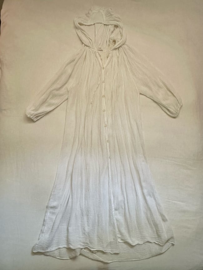 late 60s early 1970s gauze caftan maxi dress with hood