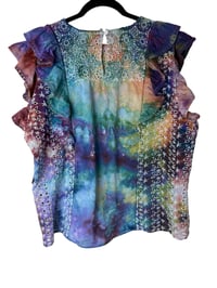 Image 7 of ♻️ UPCYCLED XXL Eyelet Pinafore Top in Earthy Rainbow Watercolor Ice Dye