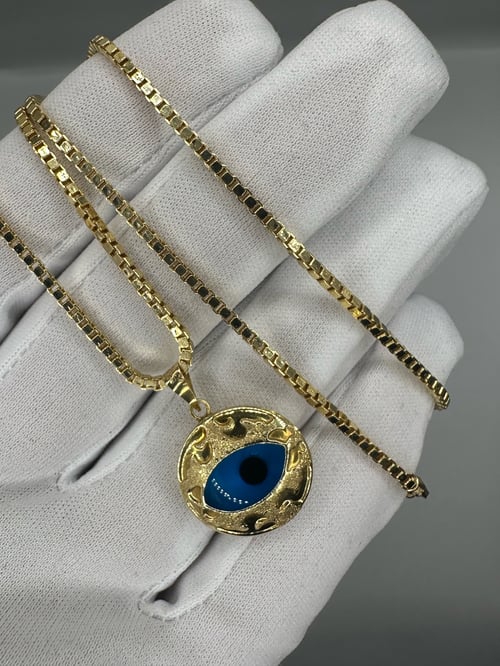 Image of 14K Gold Large Evil Eye Charm Pendant