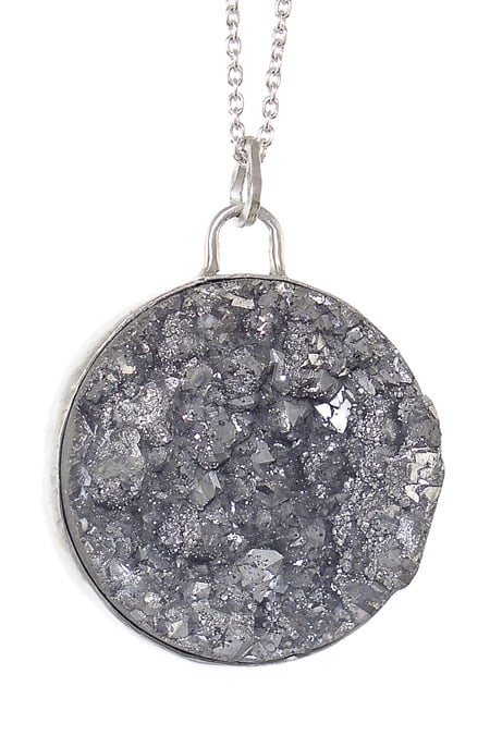 Image of Silver Druzy Round Necklace
