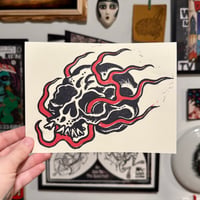 Image 1 of Hot Head Skull Linocut Print