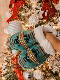 Image 1 of Turquoise Aztec Adult Slippers