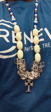 Image 1 of Filipino flag colors Cross pendant beaded necklace w/3d Effect 