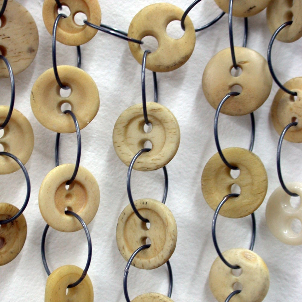 Image of bone button fringe necklace