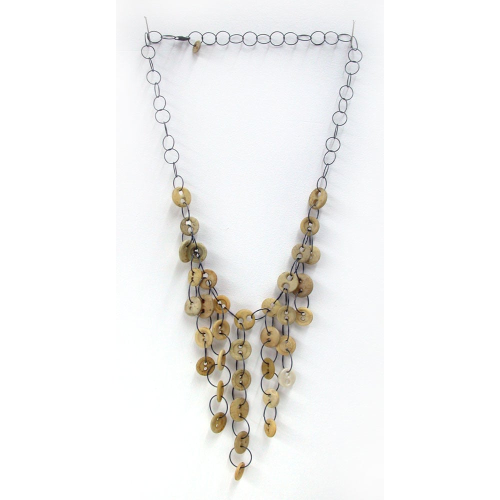 Image of bone button fringe necklace
