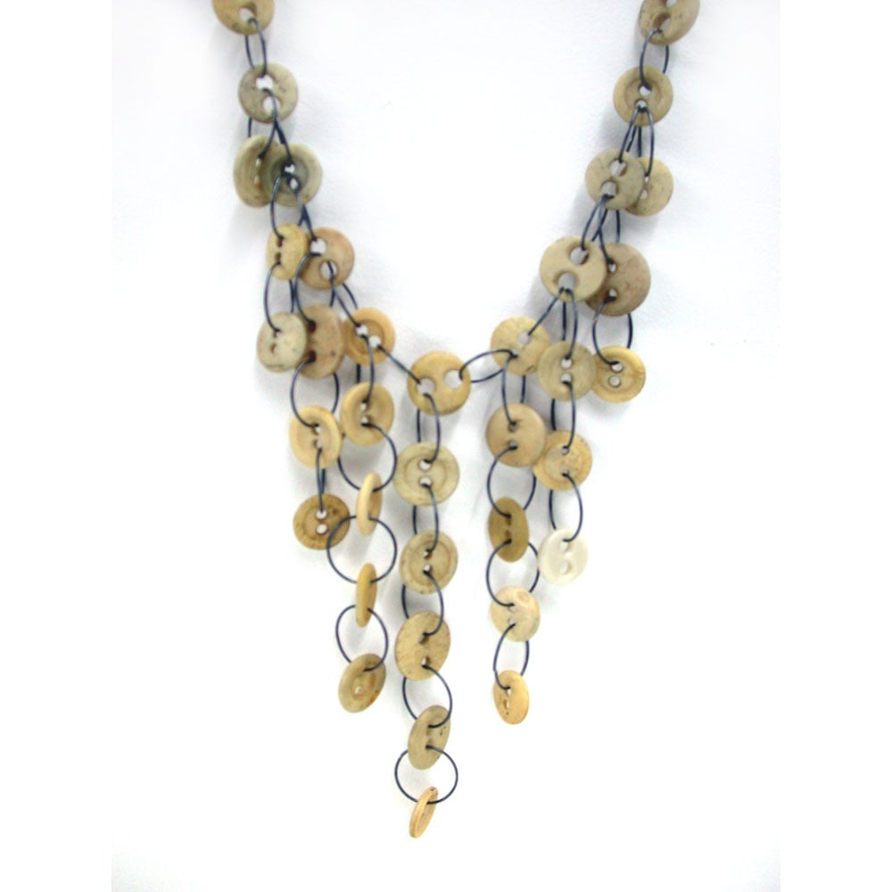 Image of bone button fringe necklace