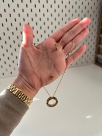 Image 5 of Gold Love Circle Pendant Necklace with Stones High Quality Stainless Steel Unisex Fashion Necklace