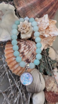 Image 4 of Cape Cod Artist | 8mm Gemstone Sky  Blue Jasper Fleur-de-Lis Charm Bracelet | 