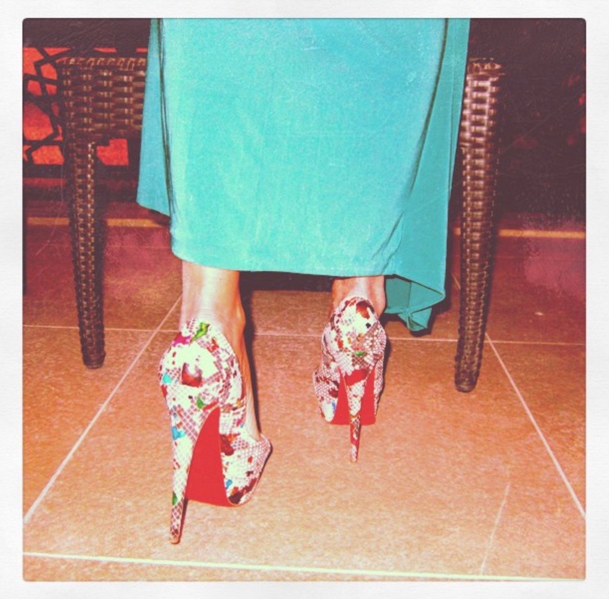 Image of LOUBOUTIN PAINT-SPLATTERED PYTHON PEEP TOE (EU 41)