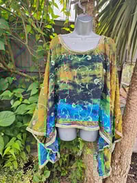 Image 1 of Poncho Woodstock Top -free size yellow blue