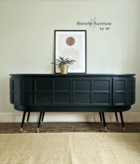 Image 1 of Long Curved Nathan Sideboard in Black on Black and Gold tapered Legs