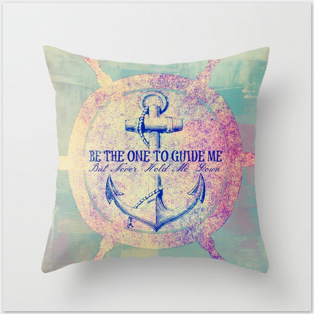 Image of Guide Me. Nautical Ship Wheel Decorative Vibrant Throw Toss Pillow by Brandi Fitzgerald