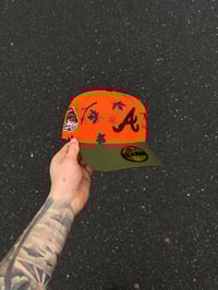 Image 1 of SAFTEY ORANGE OLIVE VISOR ATL BRAVES CUSTOM CAP