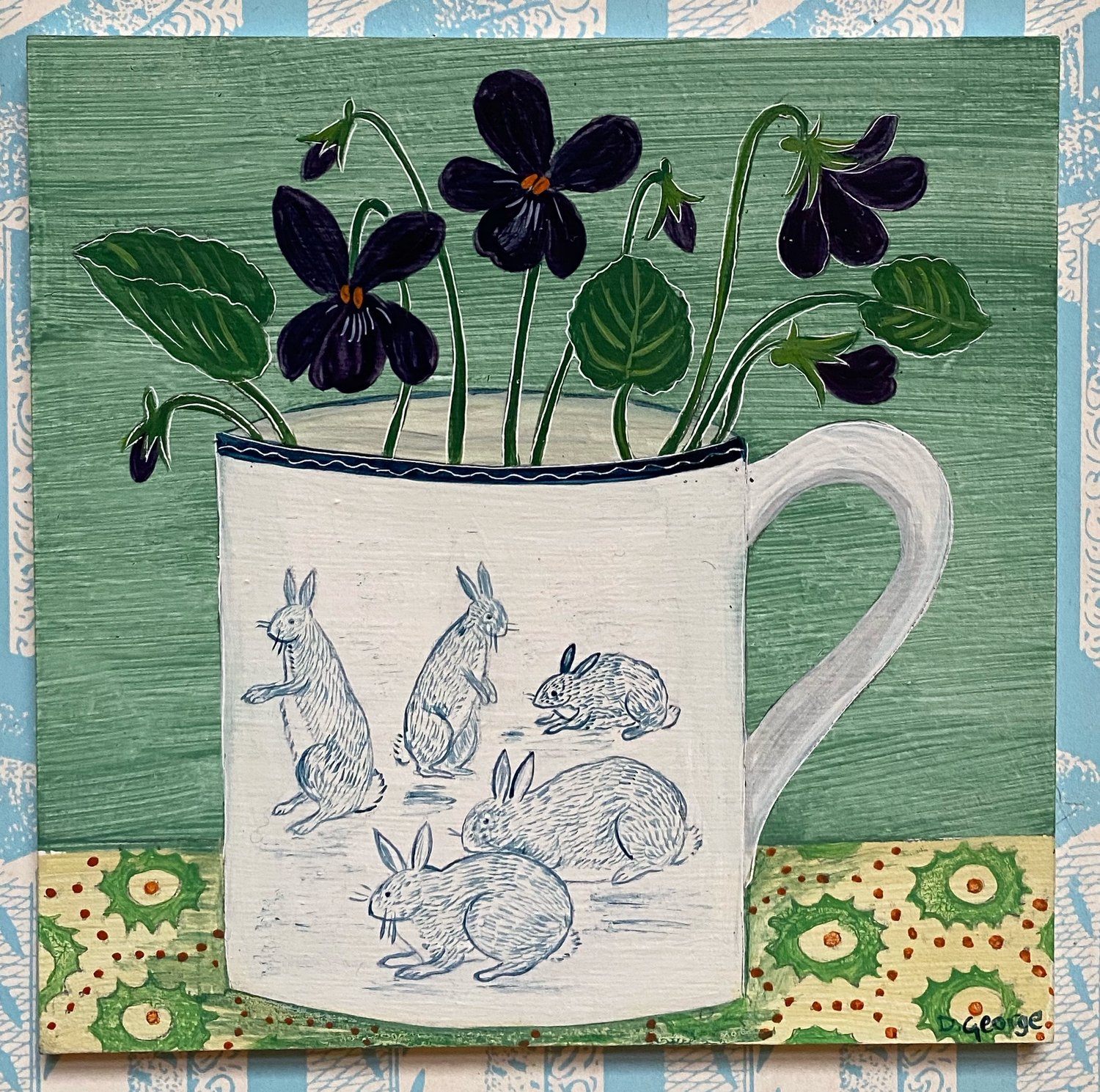 Image of Miniature rabbit cup and violets 
