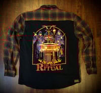Upcycled “Morning Ritual/Steven Rhodes” t-shirt flannel