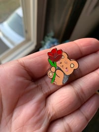 Image 2 of Keffiyeh Teddy Bear Enamel Pin