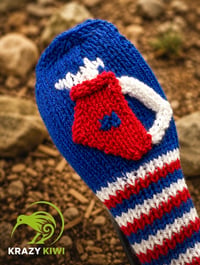 Image 4 of Red white and blue custom golf club covers Handknit unique, choose your own design and Pom Pom si...