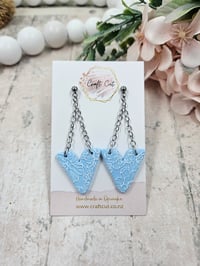 Blue V-Shaped Botanical Polymer Clay Earrings