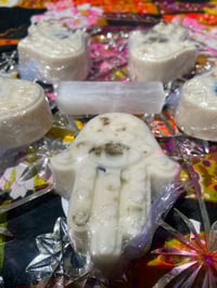 Image 3 of hamsa protection energy clearing goats milk soaps with hidden crystal inside 