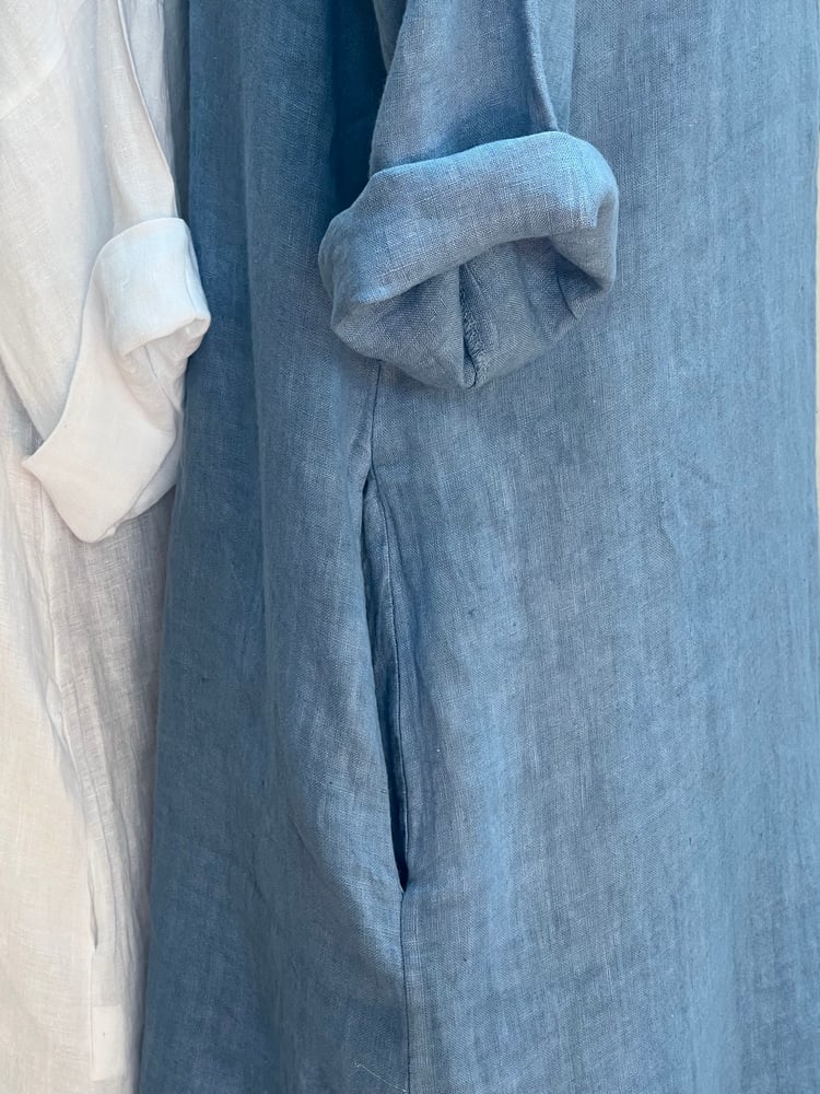 Image of Robe Tunique En Lin Cybèle Bleu Jean's clair 