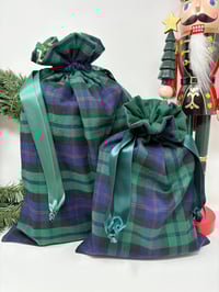 Image 2 of Le Pochon-Cadeau doublé tissu tartan bleu et vert