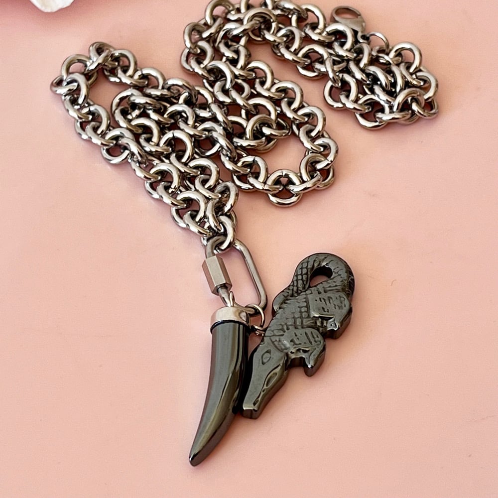 Image of Chunky Hematite Alligator and Tusk Necklace
