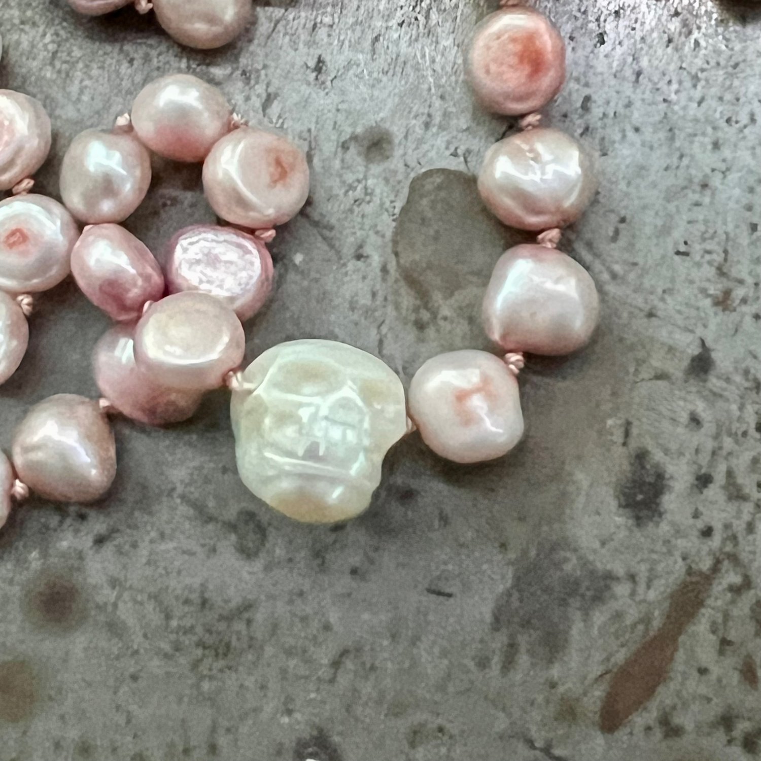 Image of Pink Pearls with Skull & Gold Filled Clasp