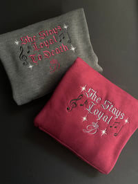 Image 5 of “She Stays Loyal To Death” Hoodie with stars & music notes embroidered (on center of chest)