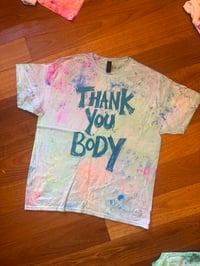 Image 2 of Green and blue multi colour tie dye tshirt with teal text (XL)