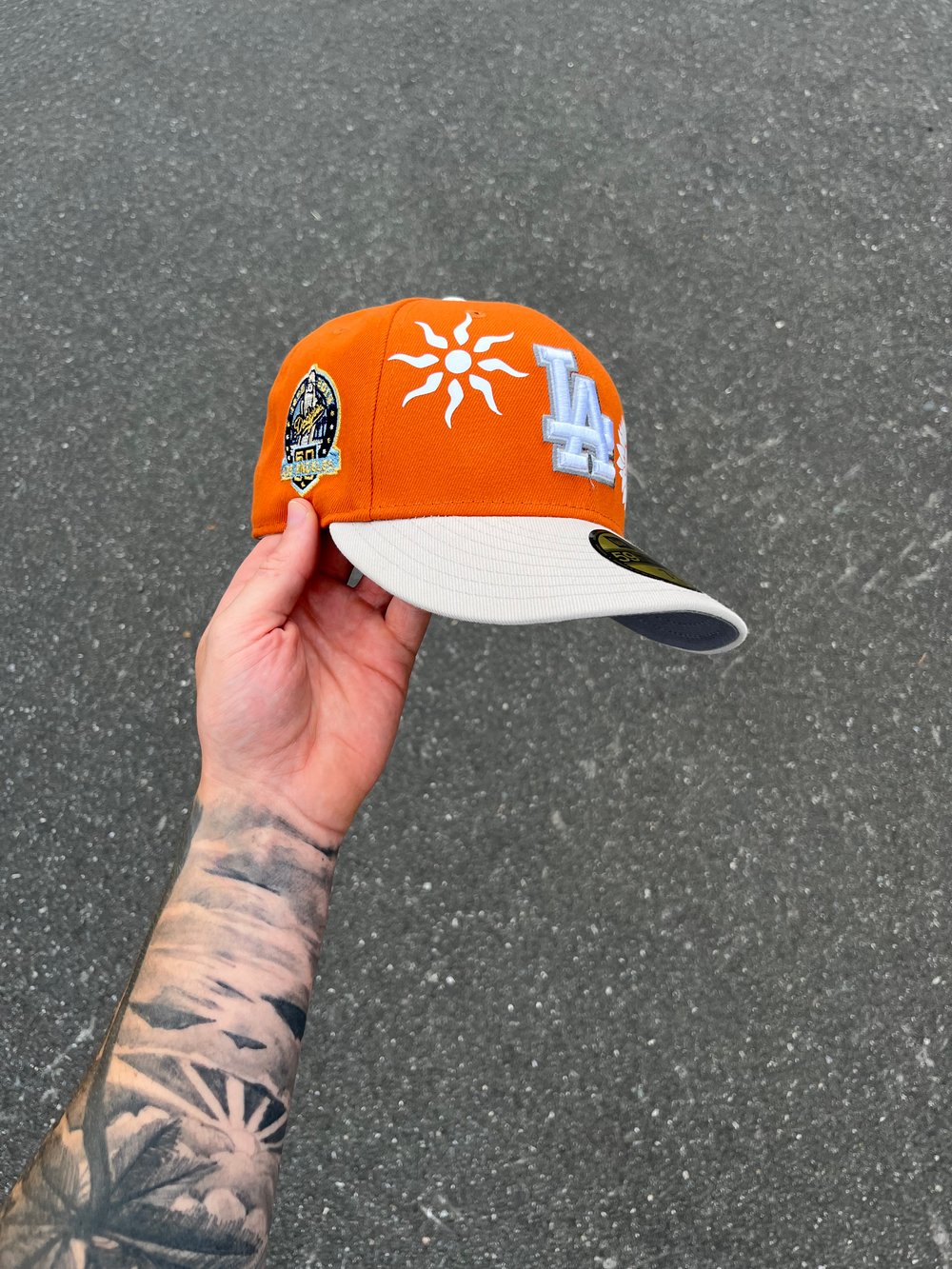 Image of ORANGE STONE TRI TONE LOS ANGELES DODGERS CUSTOM FITTED CAP