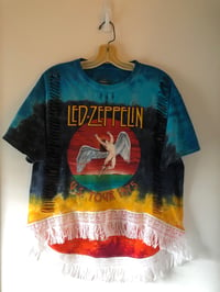 Image 1 of Upcycled Led Zeppelin tie dye hi-lo fringe tee