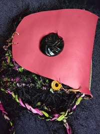 Image 4 of Red and black leather crossbody bag with crocheted front 