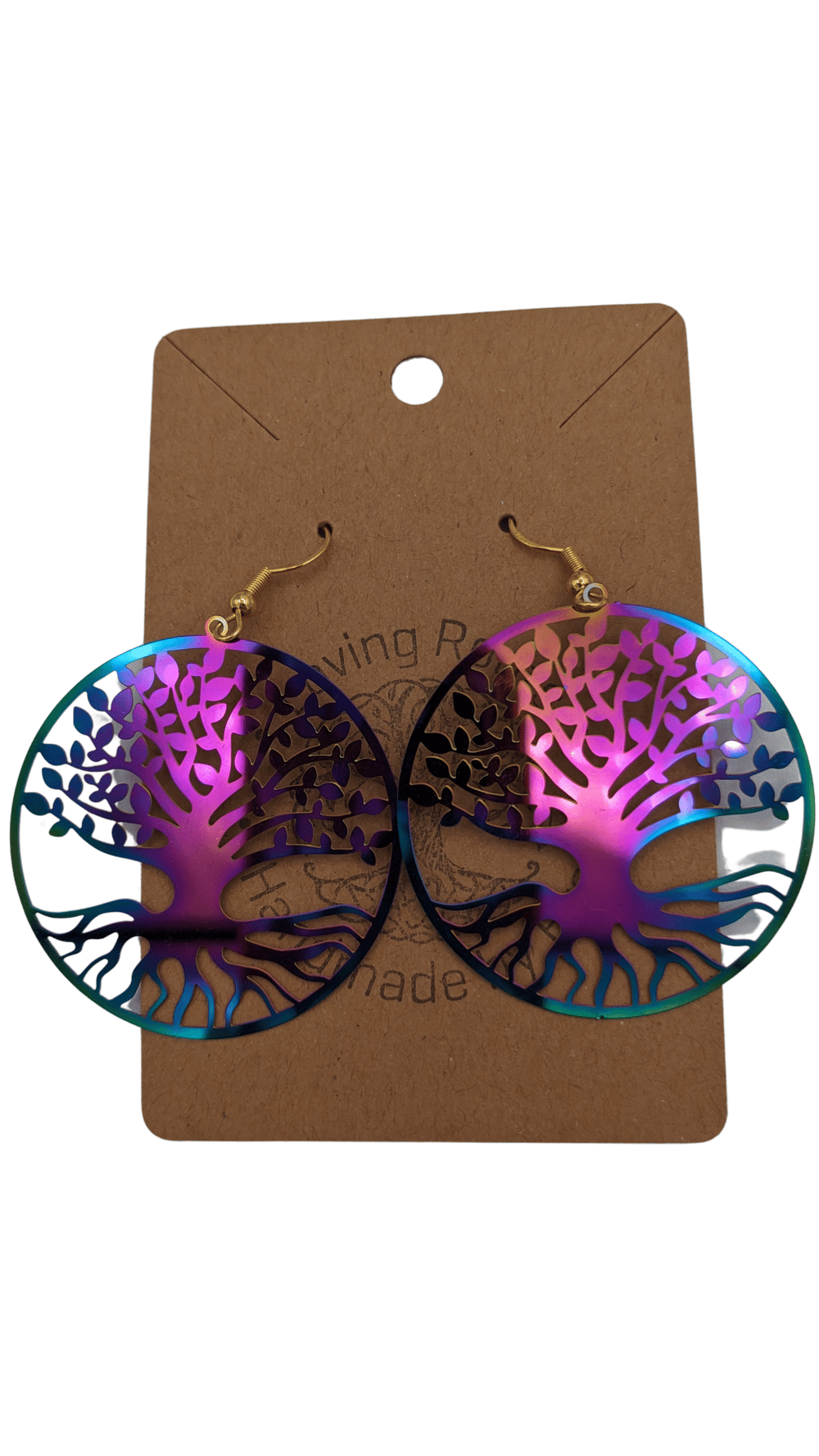 Image of Tree of Life Reflective Rainbow Stainless Steel Earrings
